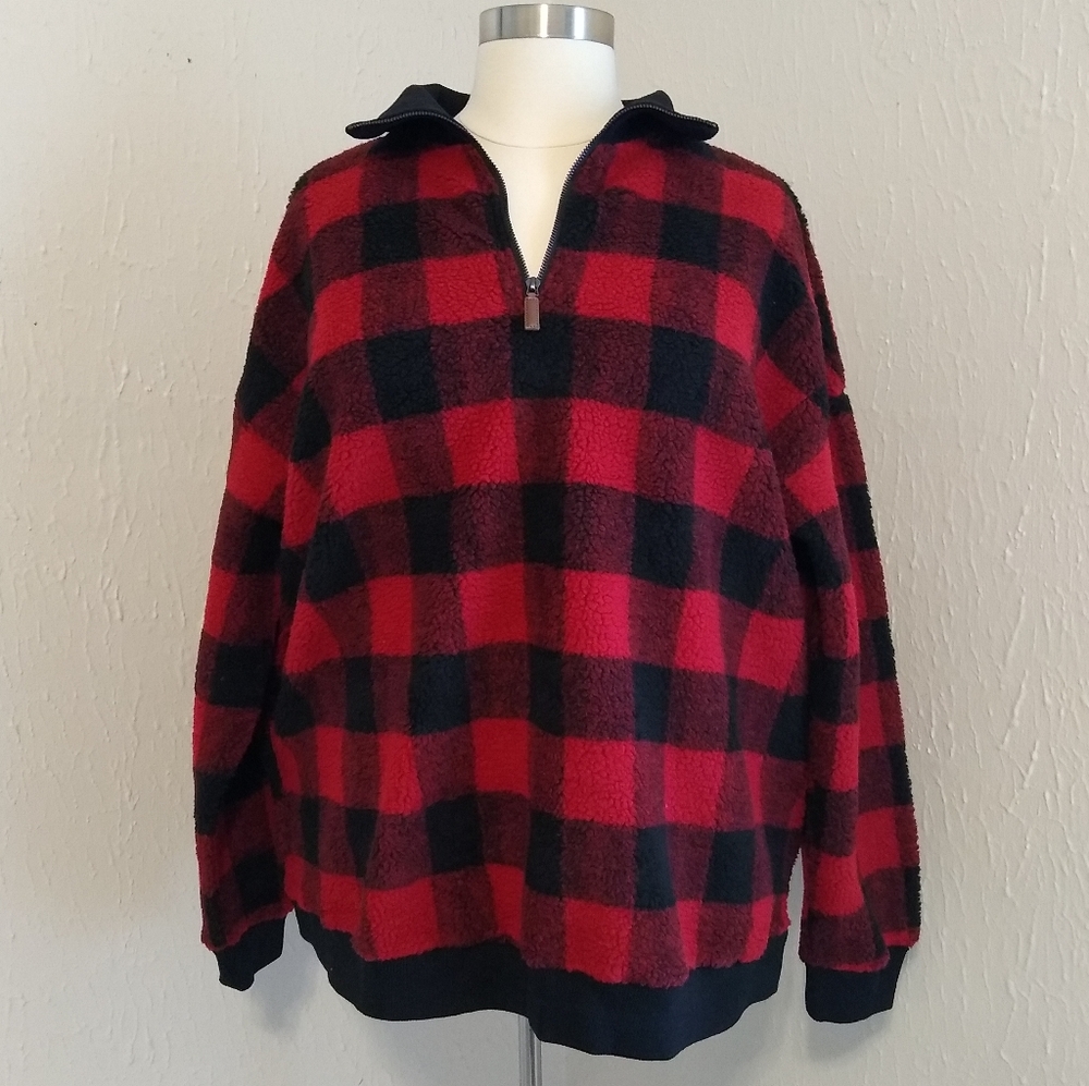 Kori America Black & Red Buffalo Plaid Pullover